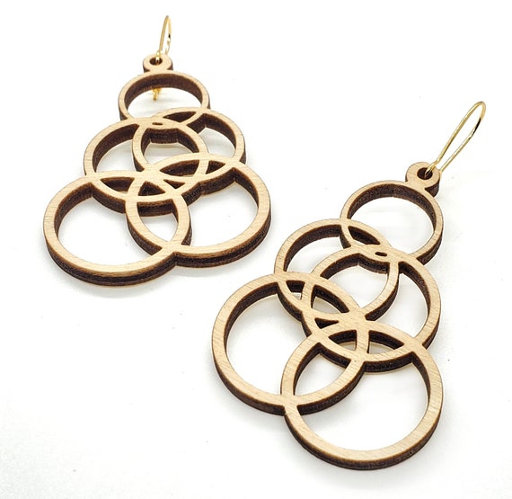 Wood Filigree Modern Circles Earrings