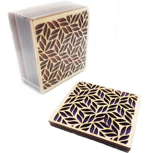 4 Tiny Leaf Coasters laser taglio legno naturale eco-friendly impermeabile betulla di compensato impermeabile e feltro