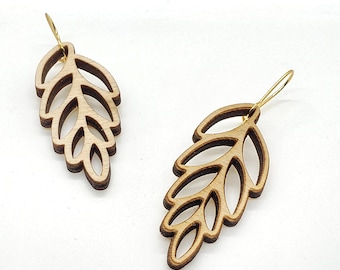 Wood Filigree Leaf Earrings