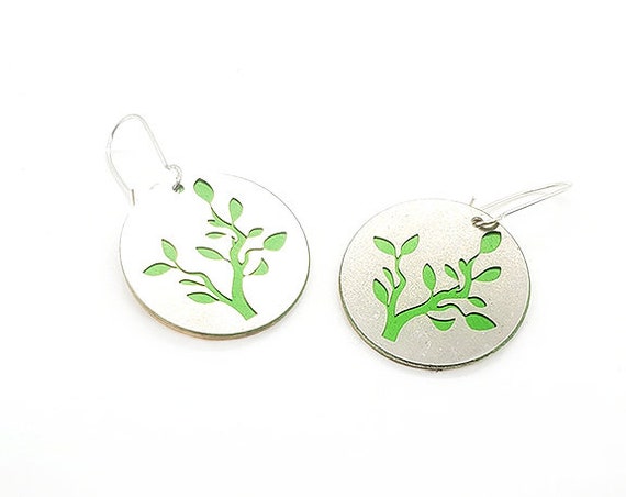 Reversible Branch Earrings with Anodized Aluminum and Plywood