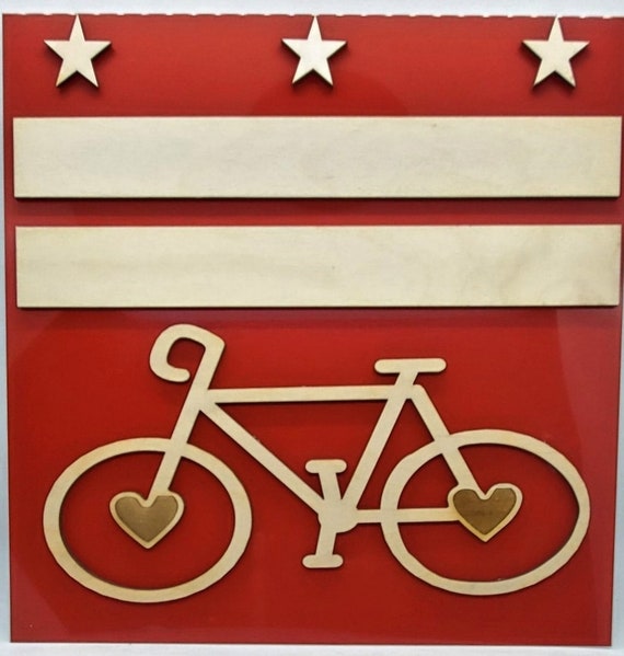 Washington DC Flag and Bike Plywood and Recycled Aluminum in Red