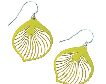 Enameled Ginkgo Leaf Earrings in Lime Green