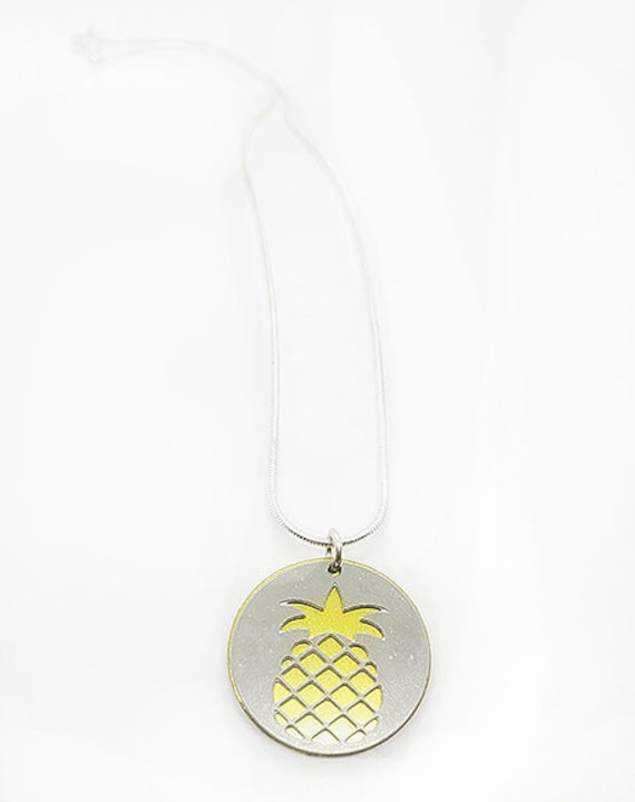 Double sided Pineapple pendant of stainless steel and recycled aluminum