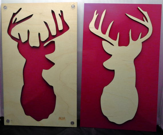 Deer SET of 2 from Plywood and Recycled Aluminum in red