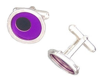 Two Tone Silver/recycled aluminum cufflinks purple and jet