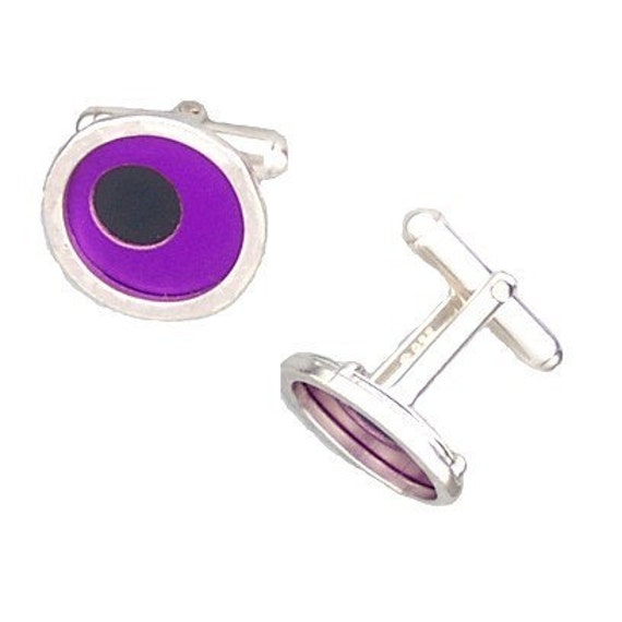 Two Tone Silver/recycled aluminum cufflinks purple and jet