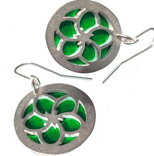 Reversible Flower Earrings with Green front and Blue back