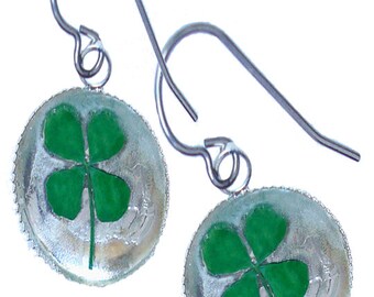 Real pressed  four leaf clover/sterling silver earrings/ St. Patrick's Day