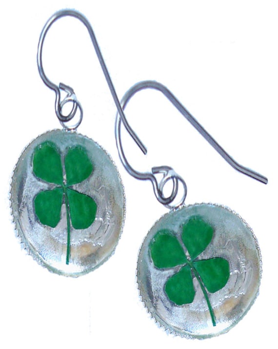 Real pressed  four leaf clover/sterling silver earrings/ St. Patrick's Day