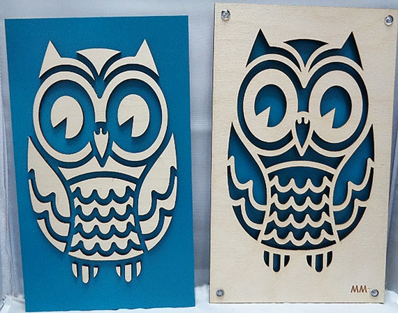 Owl set from Plywood and Recycled Aluminum in Teal