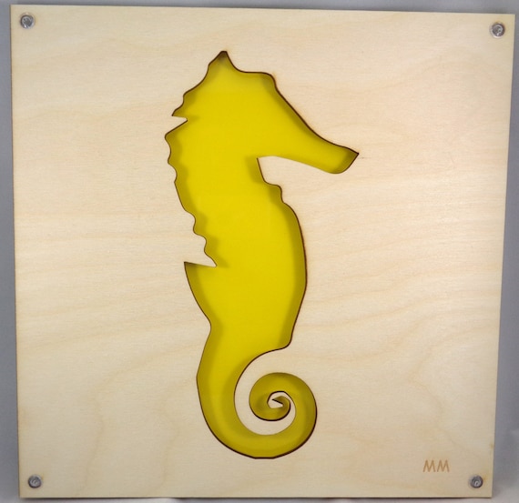 Plywood Seahorse and Recycled Aluminum wall art