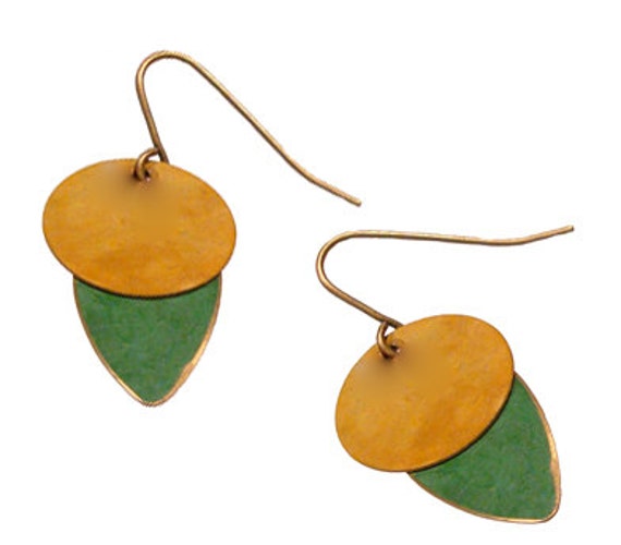 Brass Patina Earrings in Mustard and Green