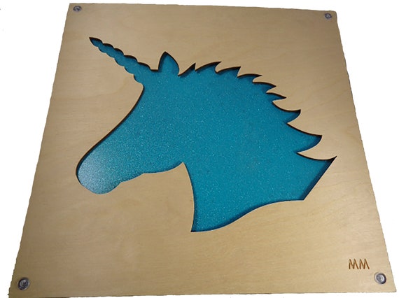 Glittery Teal Unicorn Plywood and Recycled Aluminum