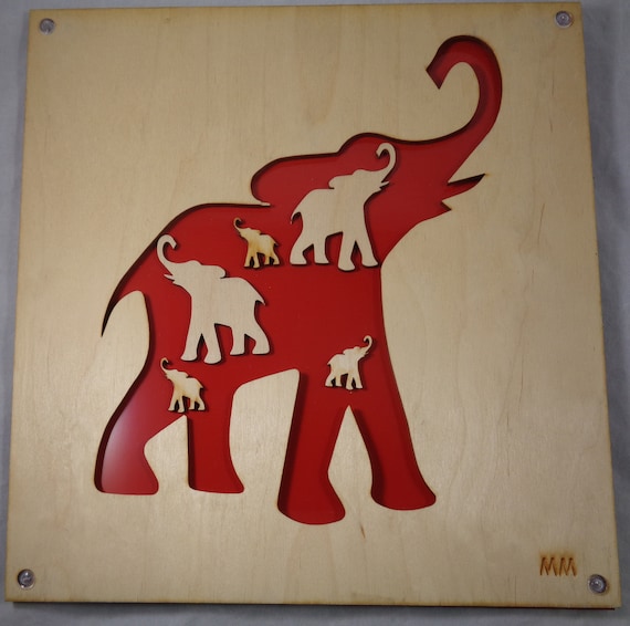 Elephant with Elephants Plywood and Recycled Aluminum in Red