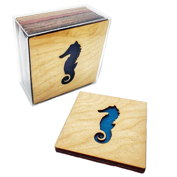 4 Seahorse  Coasters wooden laser cut natural eco-friendly Waterproof plywood birch and Felt