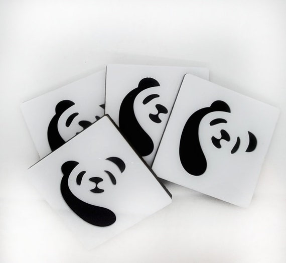 4 Panda Bear Coasters laser cut  acrylic and wood natural eco-friendly Waterproof plywood birch and Felt