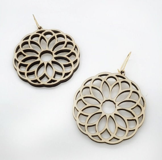 Wood Filigree Modern Flower/round Earrings