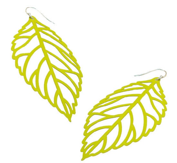 Enameled Filigree Leaf Earrings in Lime Green