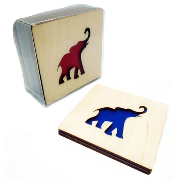 4 ELEPHANT Coasters wooden laser cut natural eco-friendly Waterproof plywood birch and Felt