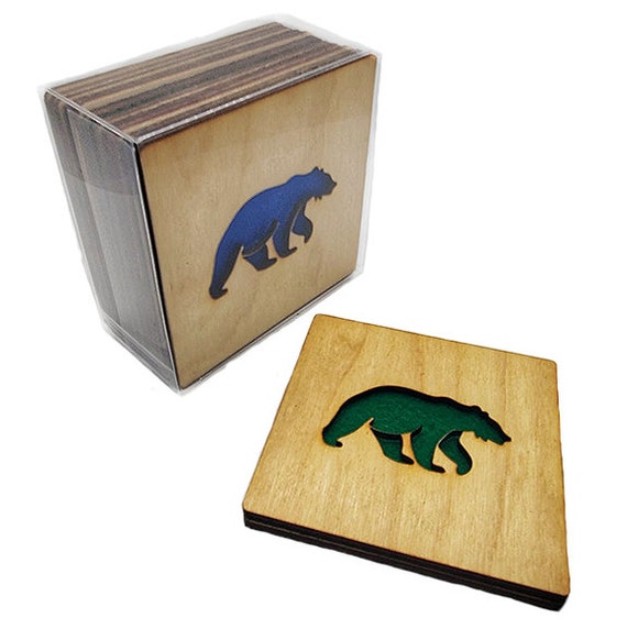 4 Grizzly Bear Coasters wooden laser cut natural eco-friendly Waterproof plywood birch and Felt