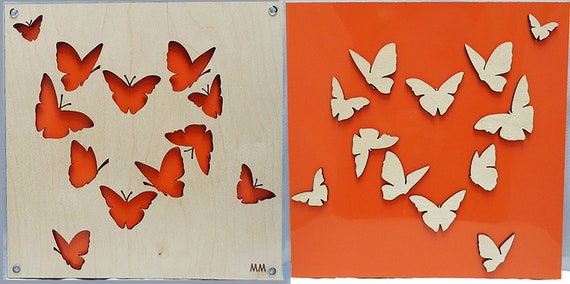 Set of Orange Butterflies No Waste Design Plywood and Recycled Aluminum