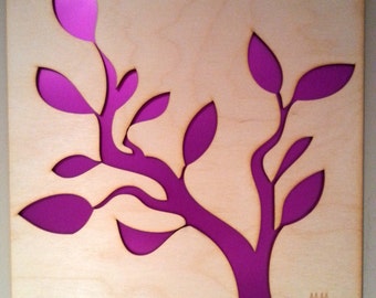 Plywood Tree Branch and Recycled Aluminum in Fuchsia