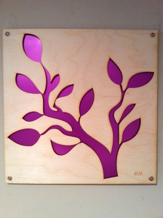 Plywood Tree Branch and Recycled Aluminum in Fuchsia