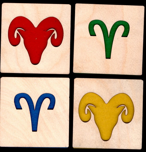 4 Aries Zodiac Astrological Coasters wooden laser cut natural eco-friendly Waterproof plywood birch and Felt