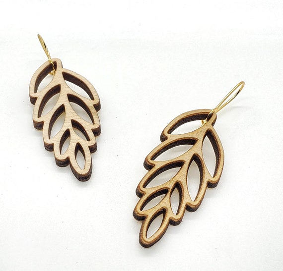 Wood Filigree Leaf Earrings