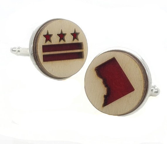 DC Flag/Map cuff links of stainless Steel, Plywood and Felt for Father's Day Gift, 5th anniversary gift, Groomsmen gift, Wedding cuff links