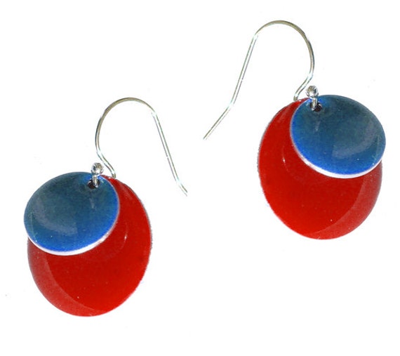 Enamel and Silver Earrings