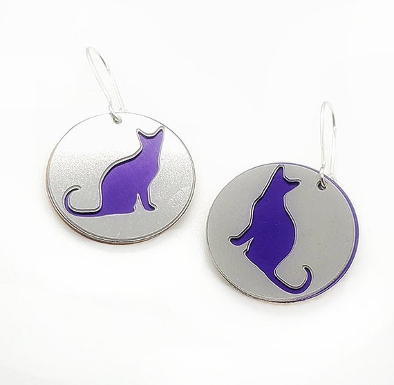 Reversible Kitty Cat Earrings with Anodized Aluminum and Plywood