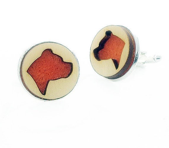 Pit bull cuff links of stainless Steel, Plywood and Felt for Father's Day Gift, 5th anniversary gift, Groomsmen gift, Wedding cuff links