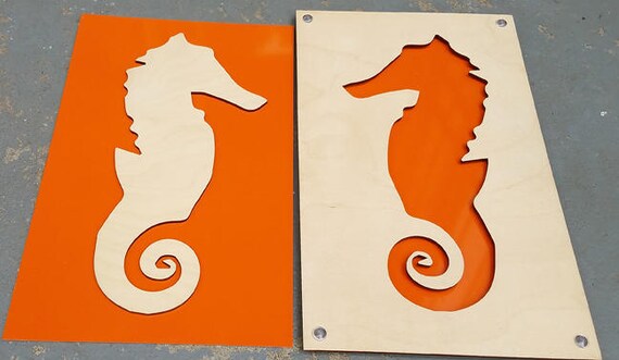 Seahorse from Plywood and Recycled Aluminum in orange