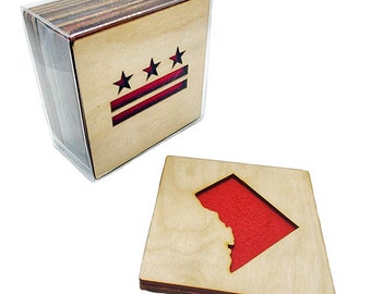 4 DC FLAG/MAP Coasters laser cut wood natural eco-friendly Waterproof plywood birch and Felt