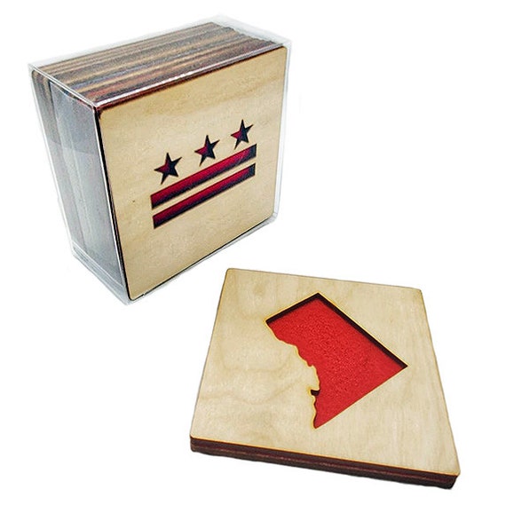 4 DC Flag/MAP Coasters laser cut natural eco-friendly Waterproof plywood birch and Felt