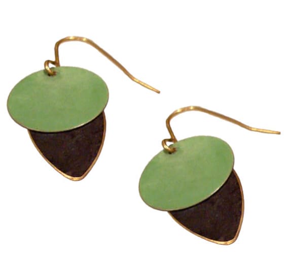 Brass Patina Earrings in Black and Green