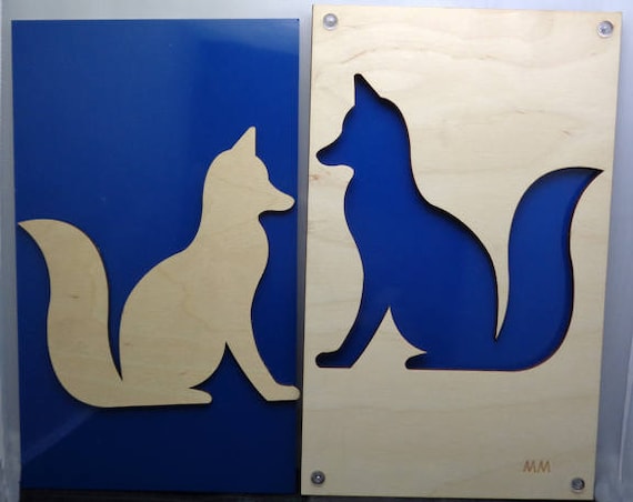 Set of 2 Fox made of Plywood and Recycled Aluminum in blue