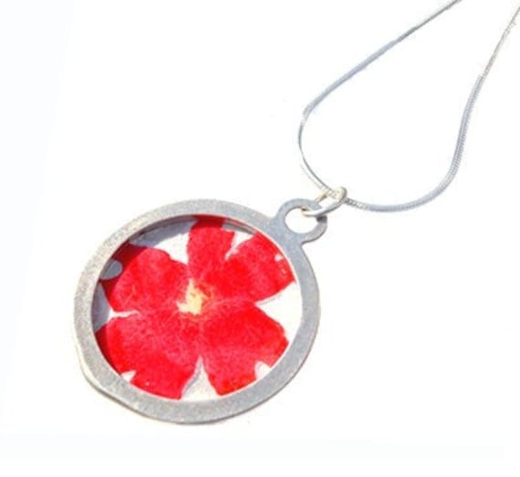 Red Verbena/sterling silver pendant