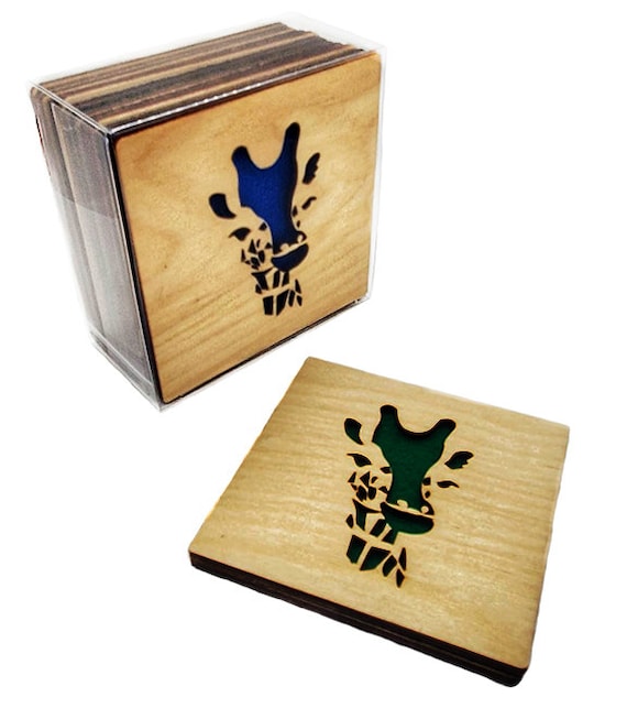 4 Giraffe Coasters wooden laser cut natural eco-friendly Waterproof plywood birch and Felt