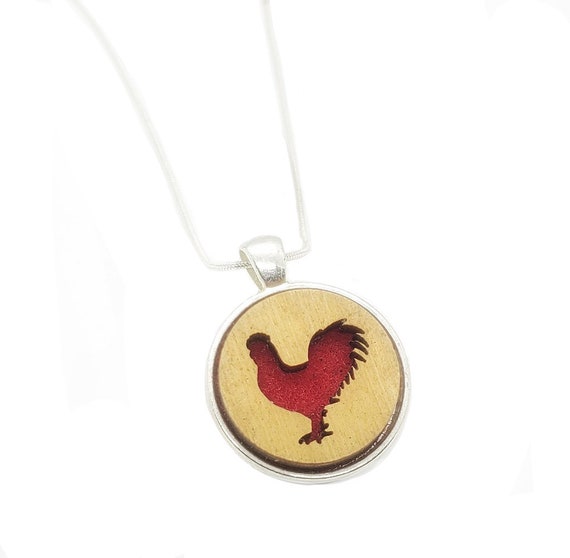 Rooster pendant of plywood and felt