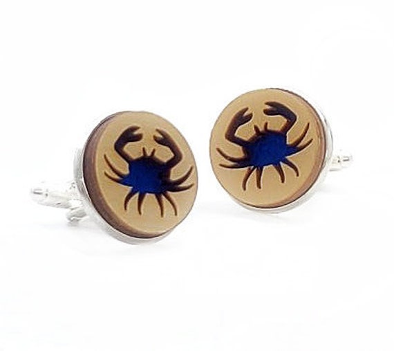 Crab cuff links of stainless Steel, Plywood and Felt for Father's Day Gift, 5th anniversary gift, Groomsmen gift, Wedding cuff links