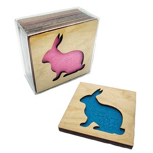 4 Conejitos Conejo Coasters corte láser madera natural eco-friendly abedul de madera contrachapada impermeable y fieltro