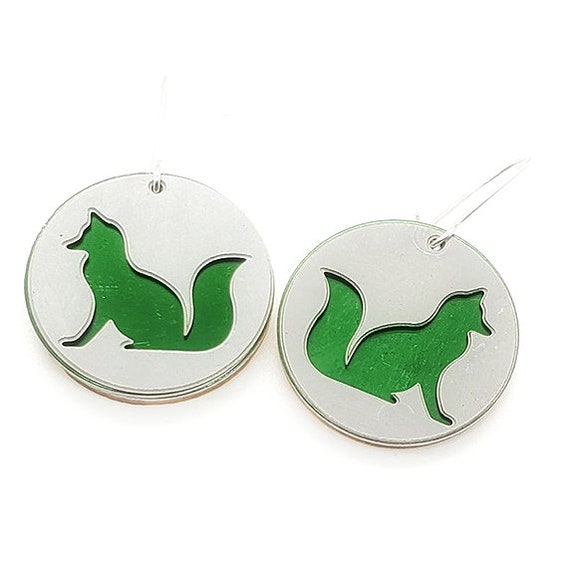 Reversible Fox Earrings with Anodized Aluminum and Plywood