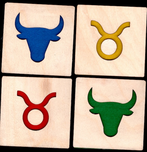 4 Taurus Zodiac Astrological Coasters wooden laser cut natural eco-friendly Waterproof plywood birch and Felt