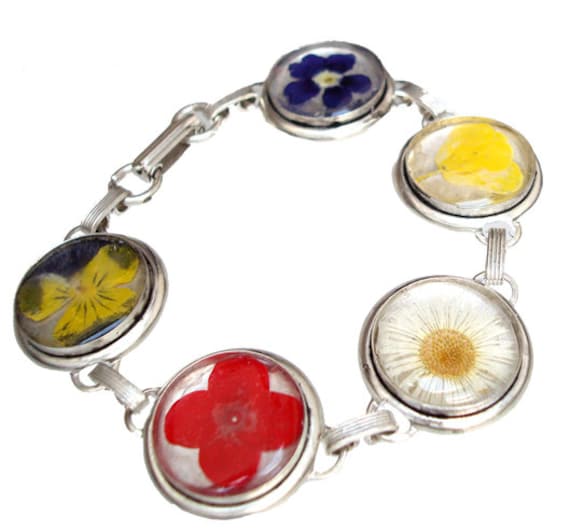 Stainless Steel bracelet with real pressed flowers