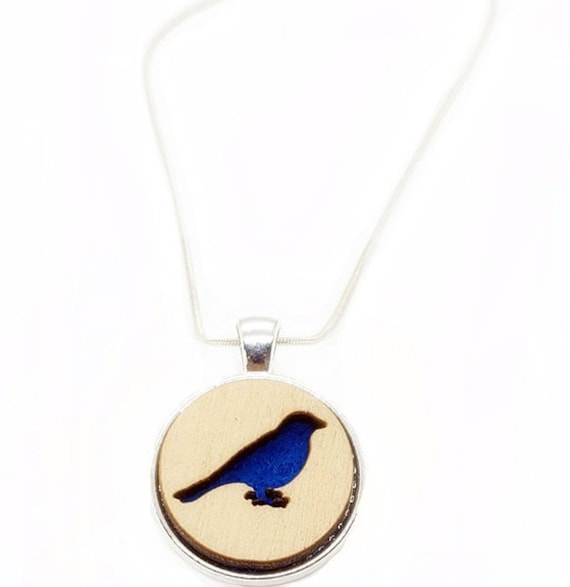 Blue Bird pendant of plywood and felt