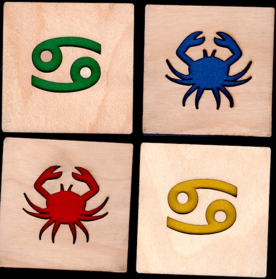 4 Cancer Zodiac Coasters wooden laser cut natural eco-friendly Waterproof plywood birch and Felt