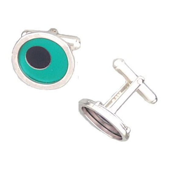 Father's Day Gift of Two Tone Silver/recycled aluminum cufflinks aqua and jet