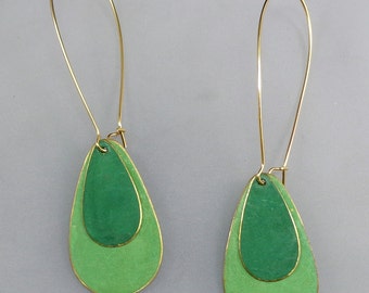 Brass Patina Teardrop Earrings in light green and green